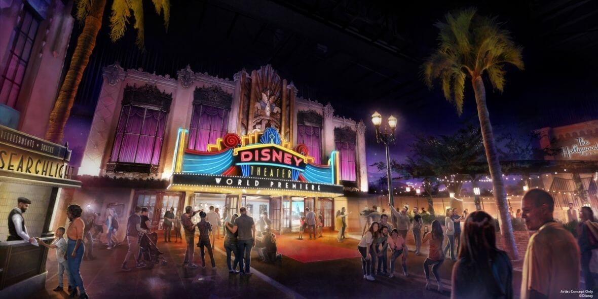 Concept art van het nieuwe entreegebouw Walt Disney Studios Park